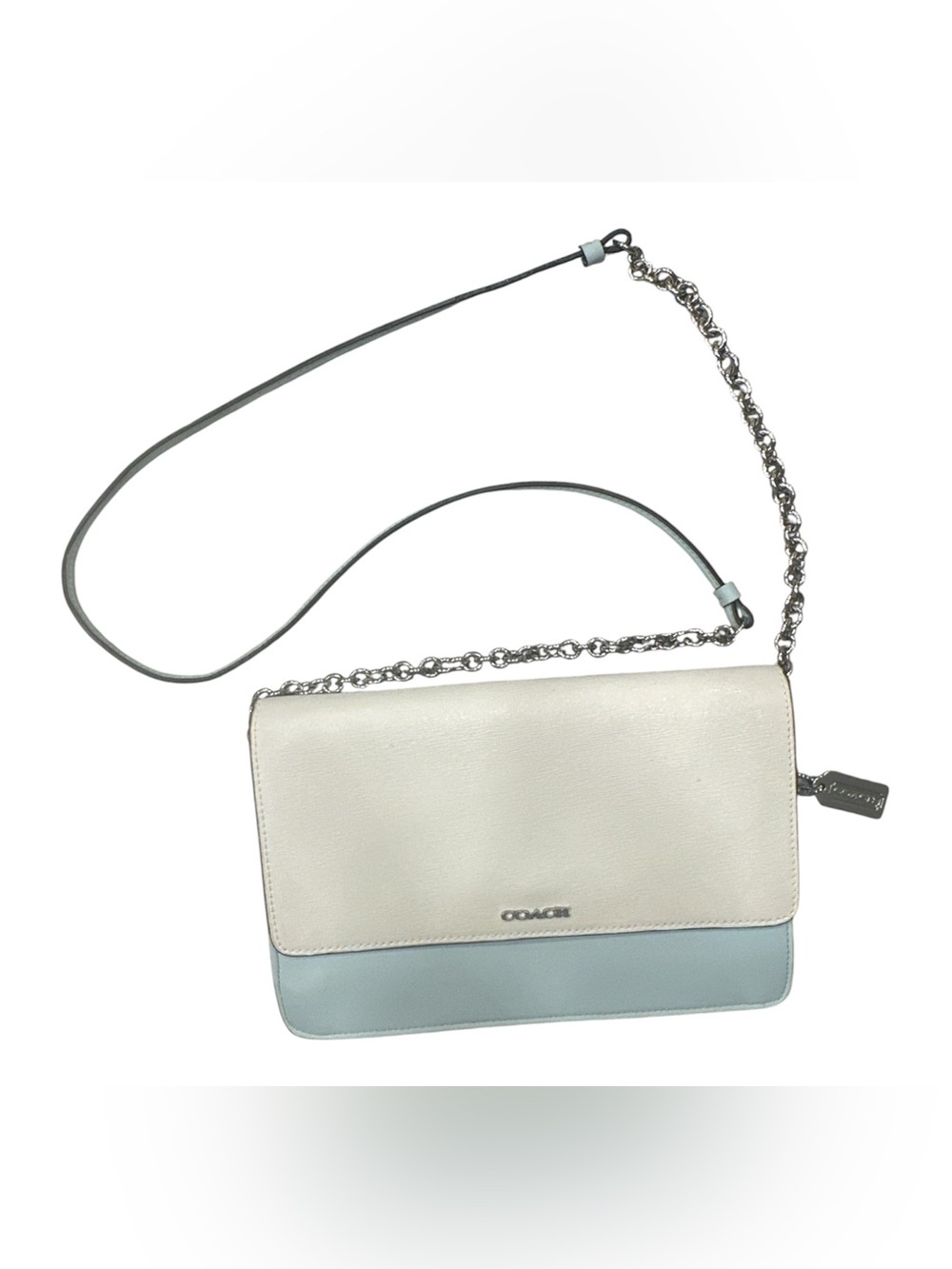 Coach Klare Colorblock Leather Chain Crossbody Bag - White / Light Blue